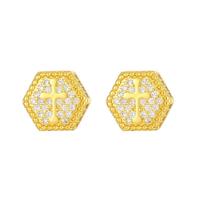 1 Pair Hip-hop Cross Plating Inlay Copper Zircon Gold Plated Ear Studs