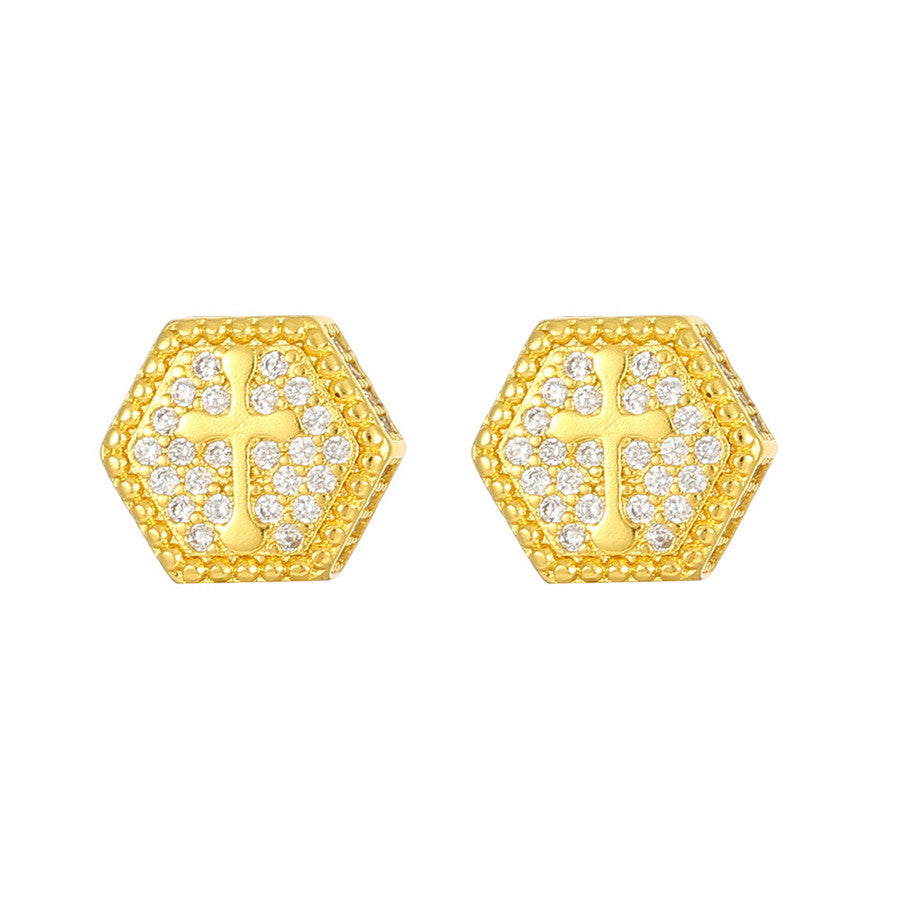 1 Pair Hip-hop Cross Plating Inlay Copper Zircon Gold Plated Ear Studs