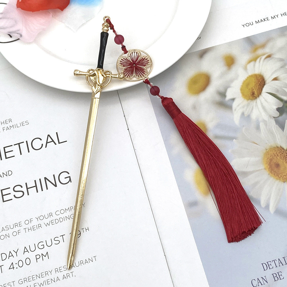 Unisex Chinoiserie Retro Geometric Sword Alloy Hairpin - Modern Ethnic Style Hanfu Headdress