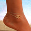 European American Fashion Double Layered Pearl and Turtle Anklet Set