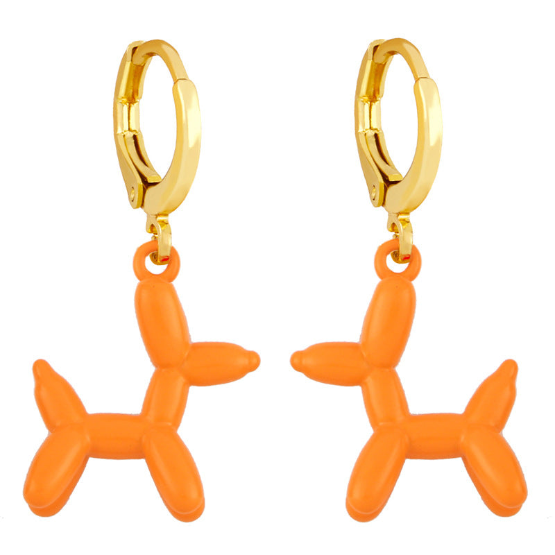 Retro Geometric Colorful Earrings with Pink Balloon Dog Design