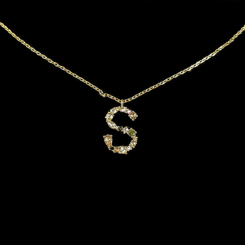 Simple Style 18k Gold Zircon Letter Pendant Necklace