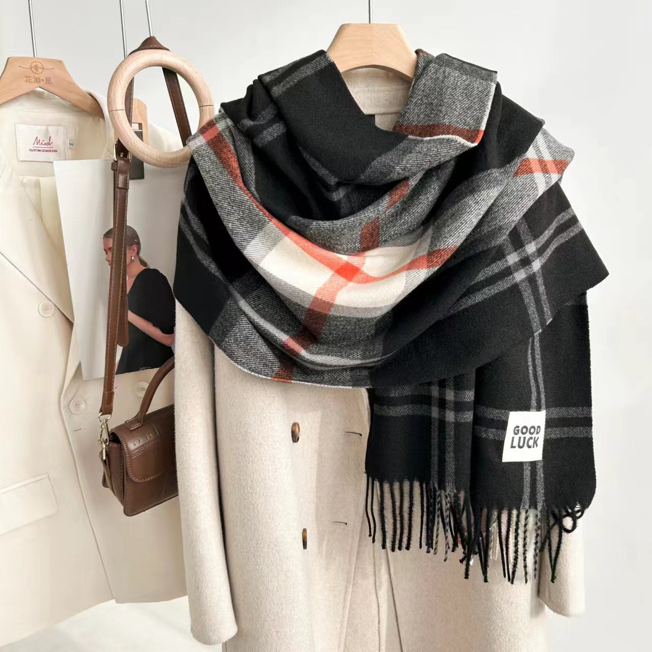 Women's Classic Plaid Tassel Scarf - Unisex Warm Shawl Wrap