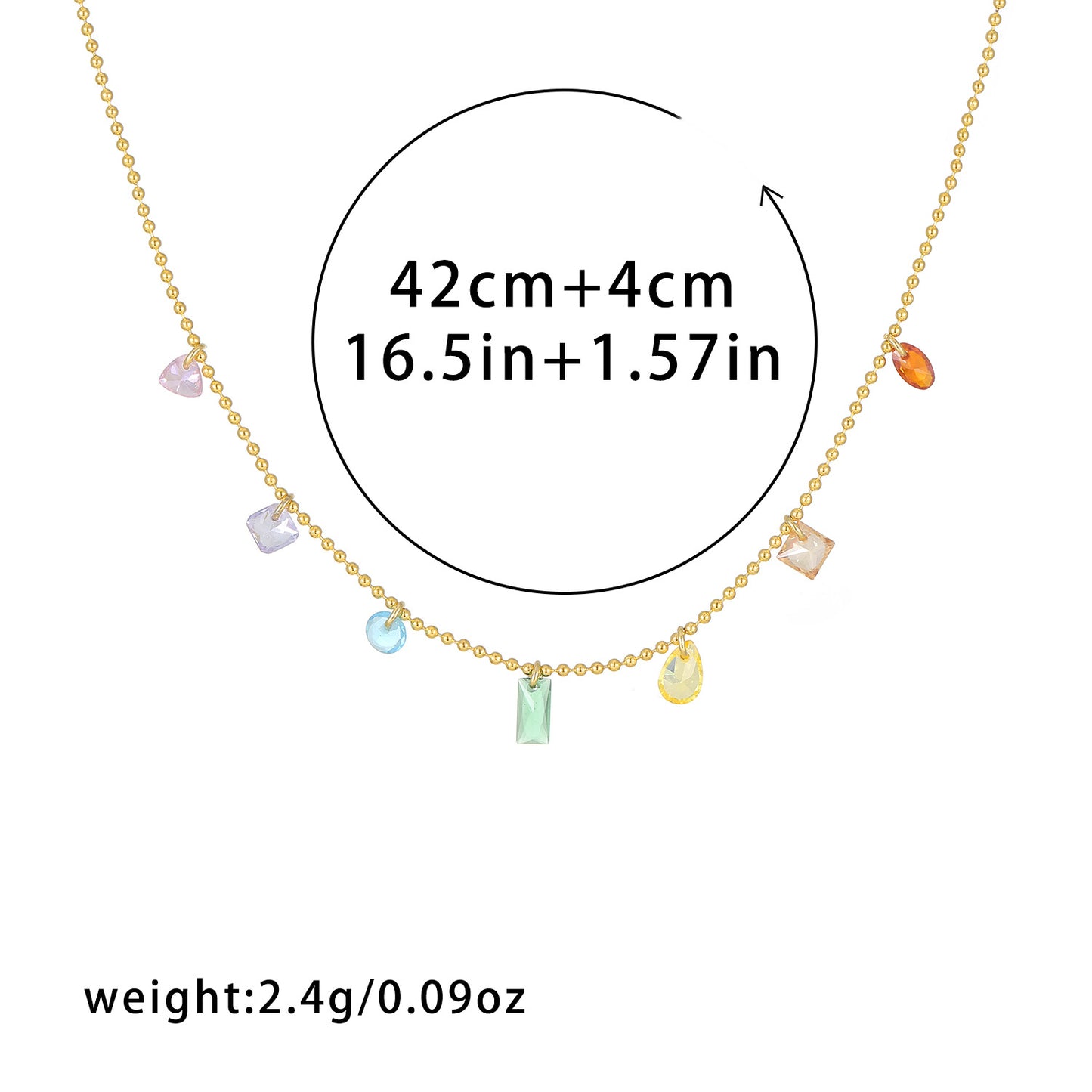 Wholesale Punk Beach Sports Polka Dots Crystal 14K Gold Plated Rainbow Pendant Necklace