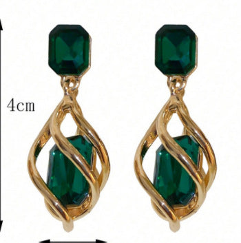 1 Pair Vintage Emerald Green Gemstone Square Alloy Rhinestone Women's Earrings