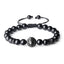 Retro Geometric Tiger Eye & Black Matte Stone Men's Bracelet with Lion Head and Micro Pave Zircon