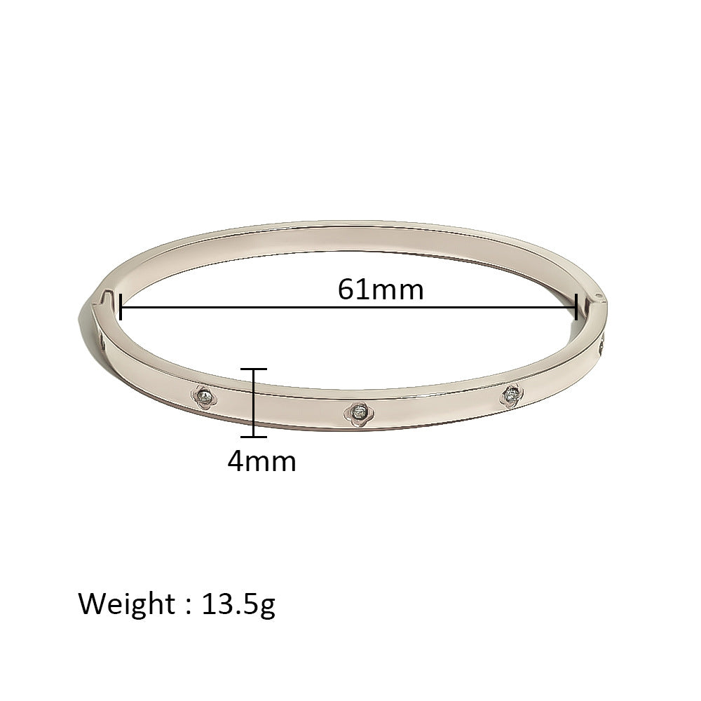 18K Gold Plated Zircon Geometric Star Flower Stainless Steel Bangle Bracelet for Women