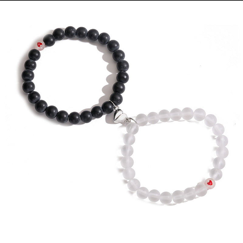 Simple Heart Shape Agate Magnetic Couple Bracelets Set