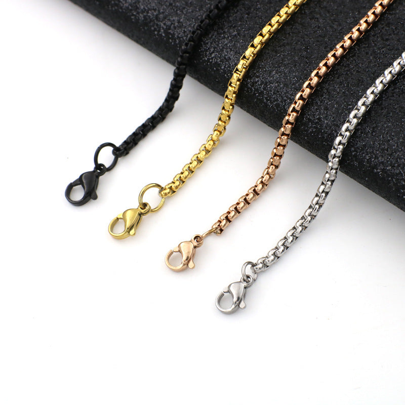 Basic Solid Color Stainless Steel Unisex Necklace with Pearl Link Chain