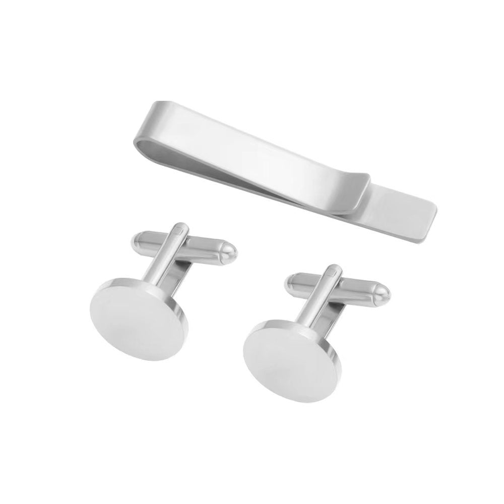 Simple Solid Color Titanium Steel Men's Cufflinks and Tie Clip Set