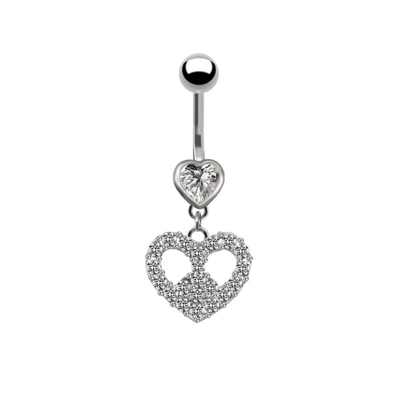 Fashion Heart Shape Stainless Steel Plating Zircon Belly Ring