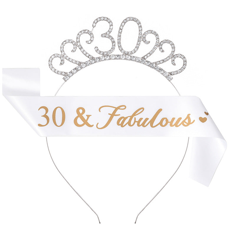 Fashion Rhinestone Number Crown Hairband and Sash Set for Birthday Party