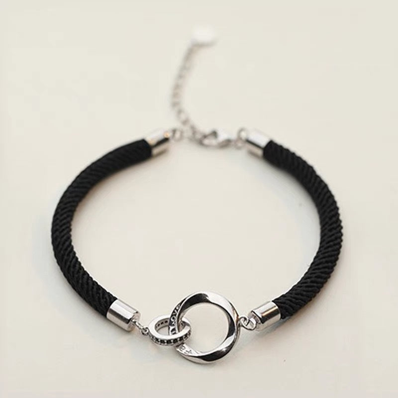 Geometric Sterling Silver Mobius Couple Bracelet Set