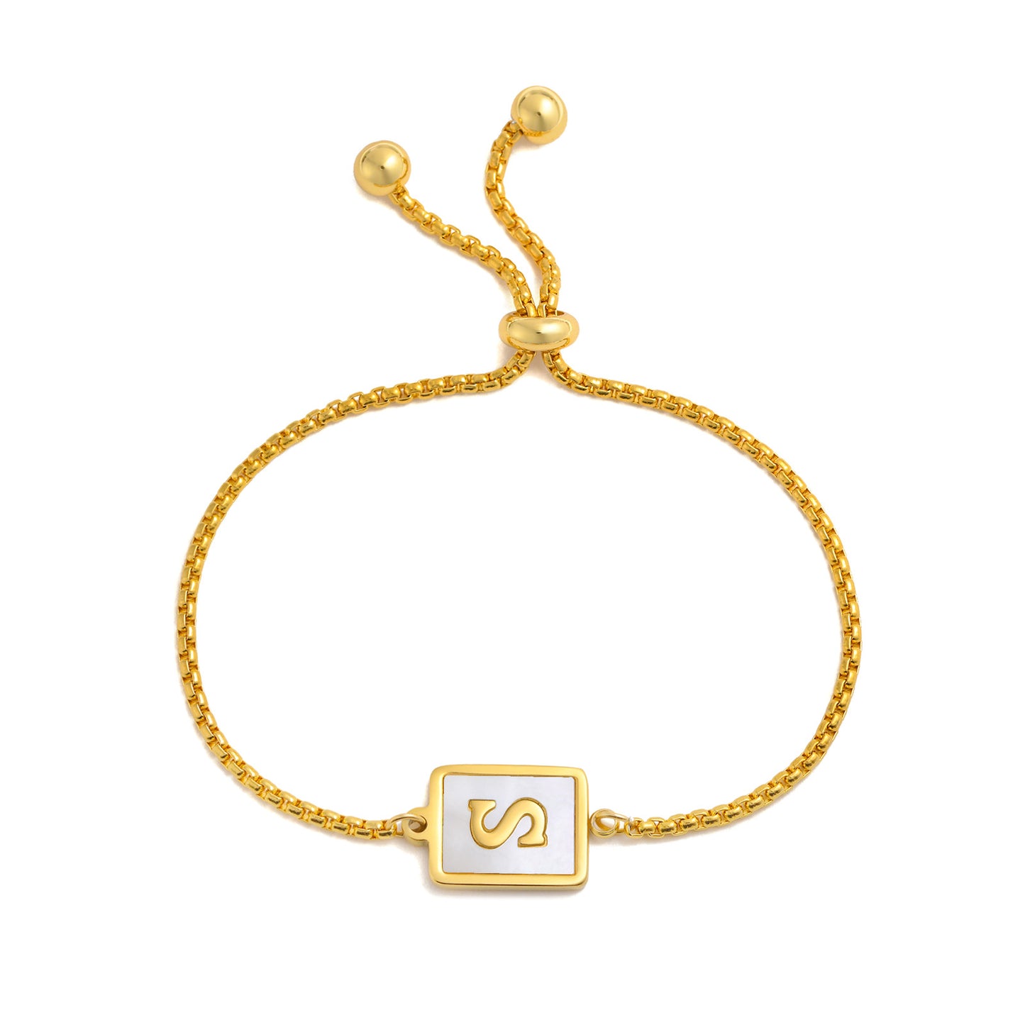 Elegant Stainless Steel English Letter Shell Bracelet - Adjustable Gold Square Design for Women