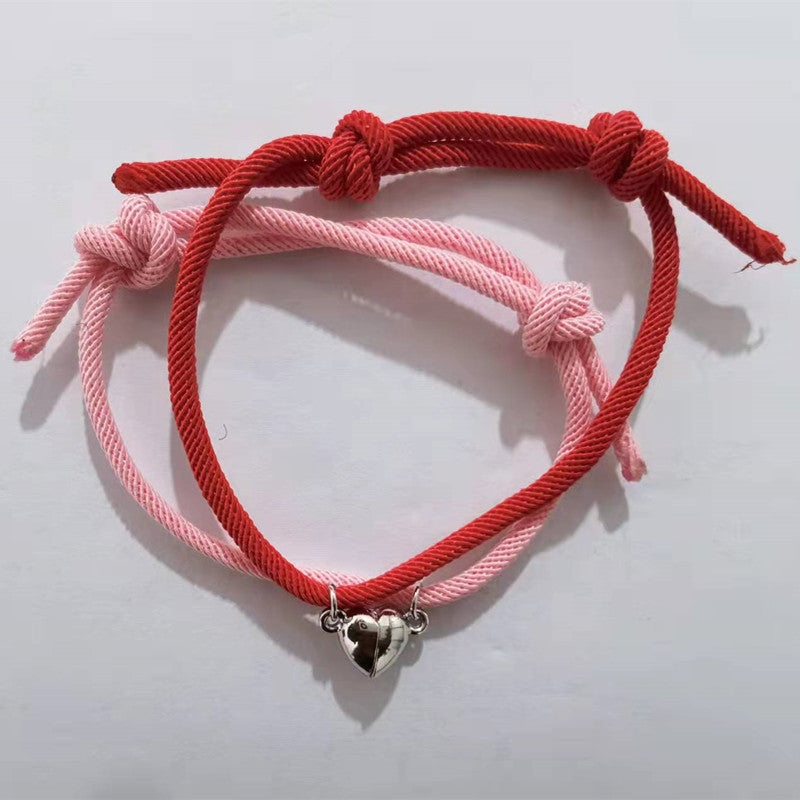 Simple Alloy Heart Magnet Attracting Bracelet Set