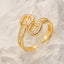 Elegant Geometric Butterfly Leaf 18K Gold Plated Zircon Open Ring