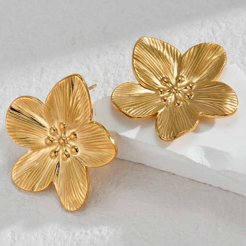 1 Pair Vintage Style Pastoral Flower 304 Stainless Steel 18K Gold Plated Ear Studs