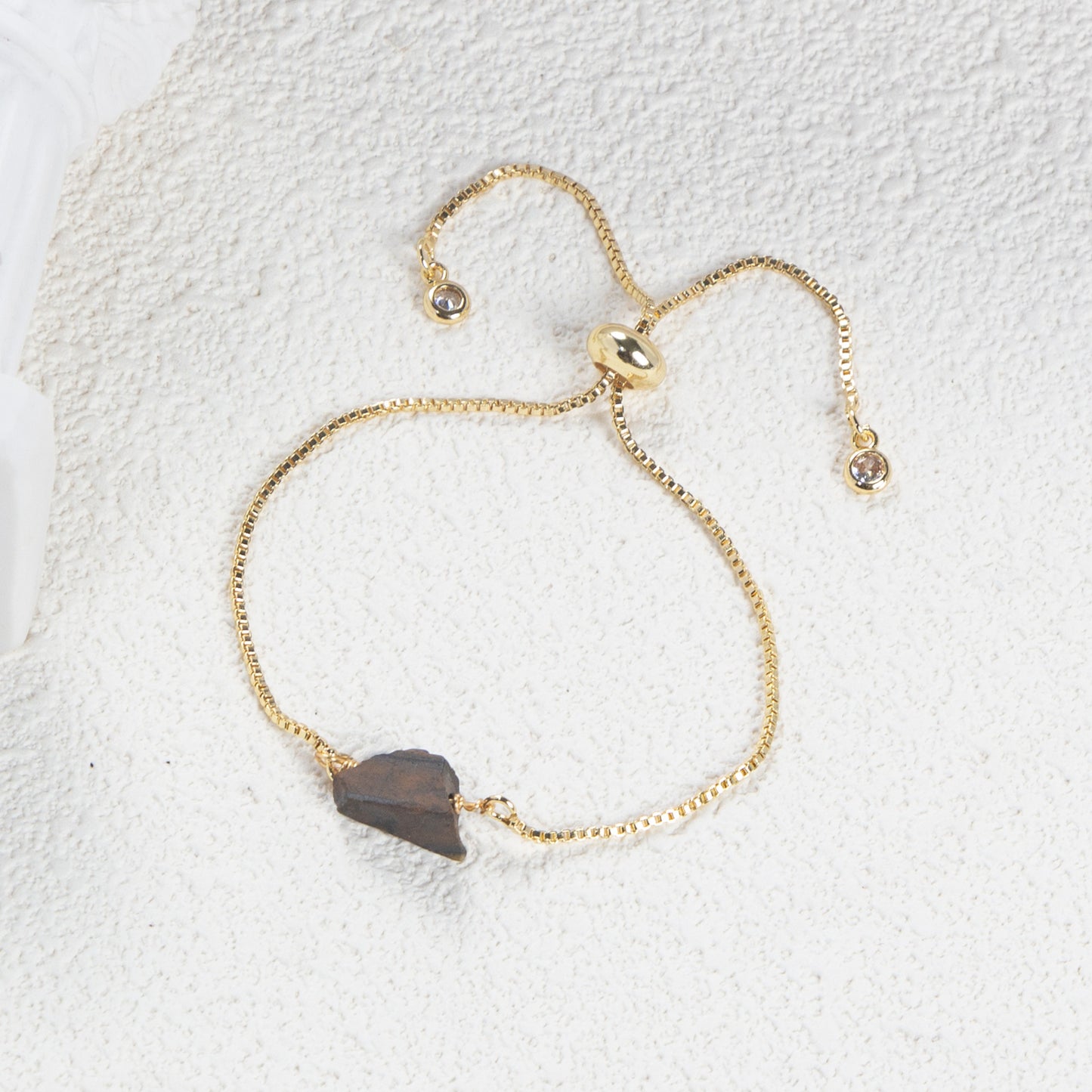 Simple Geometric Natural Stone Crystal Copper Bracelet with 14k Gold Plated Box Chain