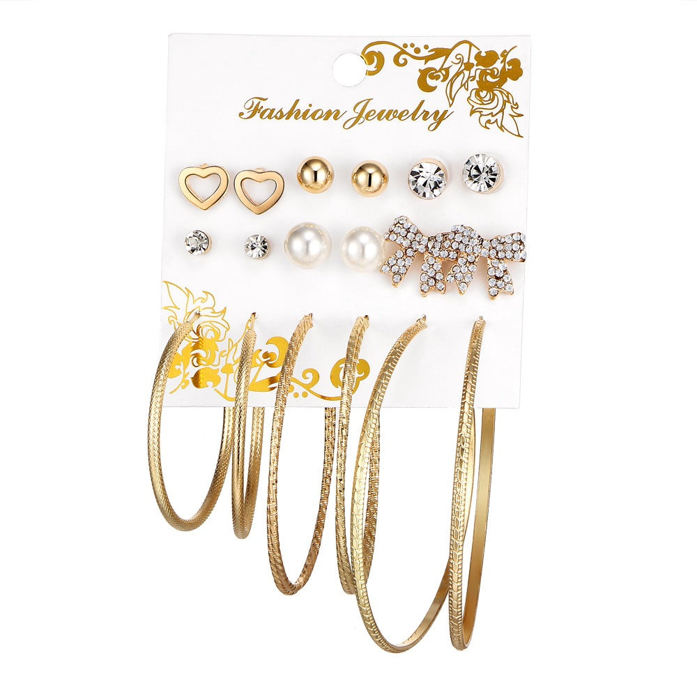 Elegant Geometric Butterfly and Leopard Print Pearl Earring Set - 6 Pairs