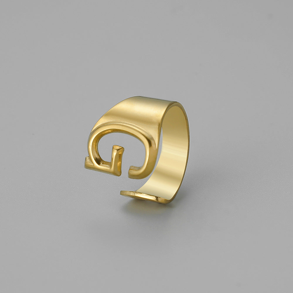 Fashion Alphabet Titanium Steel Gold Plated Open Ring