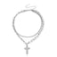 Elegant Cross Shell Pendant Layered Necklace with Artificial Pearls