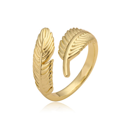 18K Gold Plated Vintage Feather Open Ring