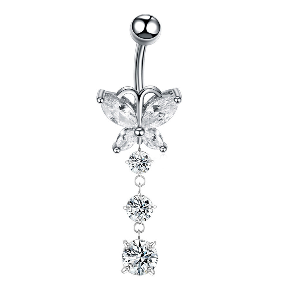 Fashion Butterfly Stainless Steel Inlay Zircon Belly Ring 1 Piece