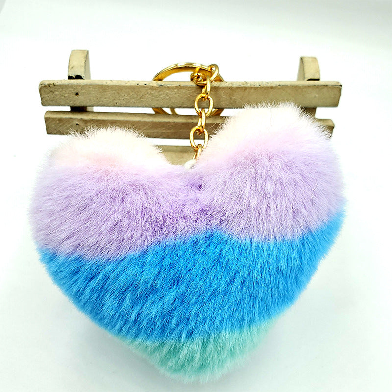 Heart-Shaped Faux Fur Pom Pom Keychain Accessory