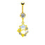 Gold Plated Heart & Star Belly Ring with Rhinestones and Wings Design