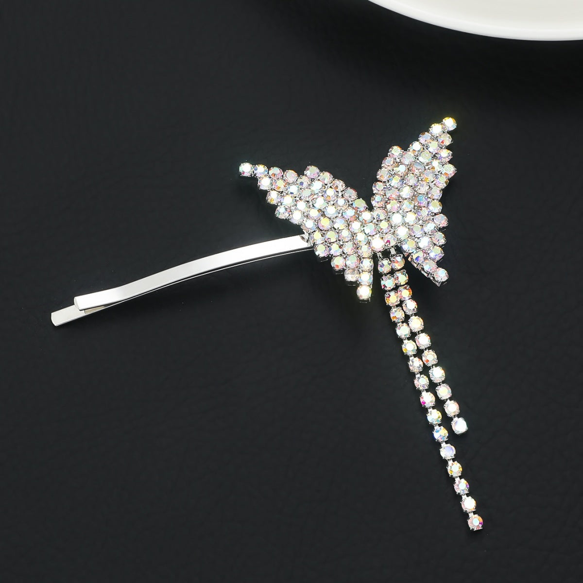 Women's Rhinestone Butterfly Tassel Hair Clip - Elegant Metal Plating Hair Accessory