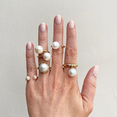 Gold-Plated Geometric Pearl Ring Set for Women