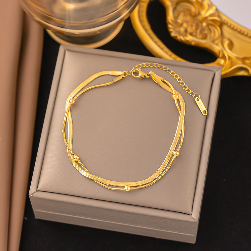 Casual Minimalist 18K Gold Plated Stainless Steel Women's Anklet