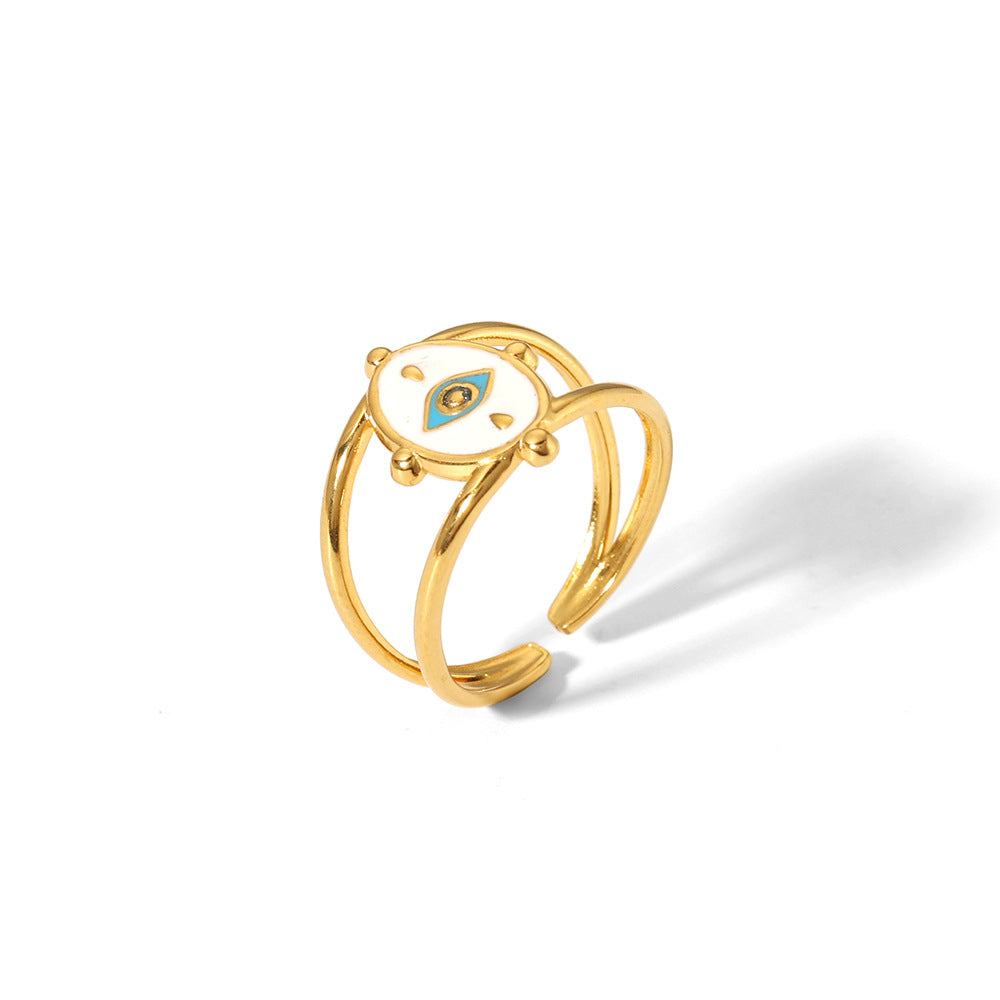 18K Gold Plated Evil Eye Stainless Steel Open Ring