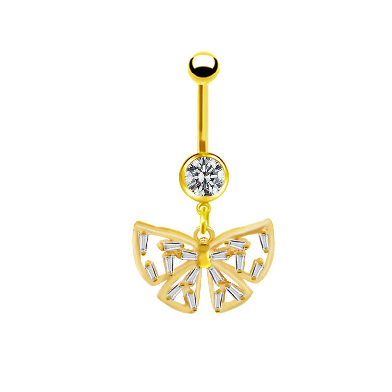 Elegant Bow Knot Belly Ring - 316 Stainless Steel with Rhinestones and Gold Plating