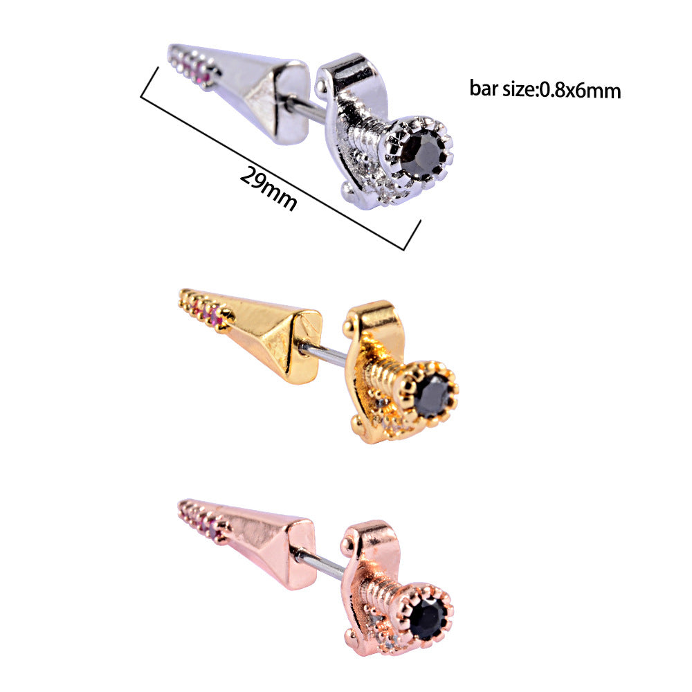 Fashion Piercing Screw  Colorful Zircon Earrings