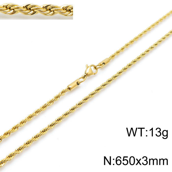 Retro Geometric Titanium Steel Plated Rope Chain Necklace