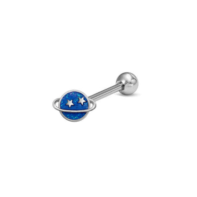 1 Piece Blue Series Stainless Steel Tongue Rings with Animal, Fruit, and Snowflake Designs - Rhinestone Inlay and White Gold Plated