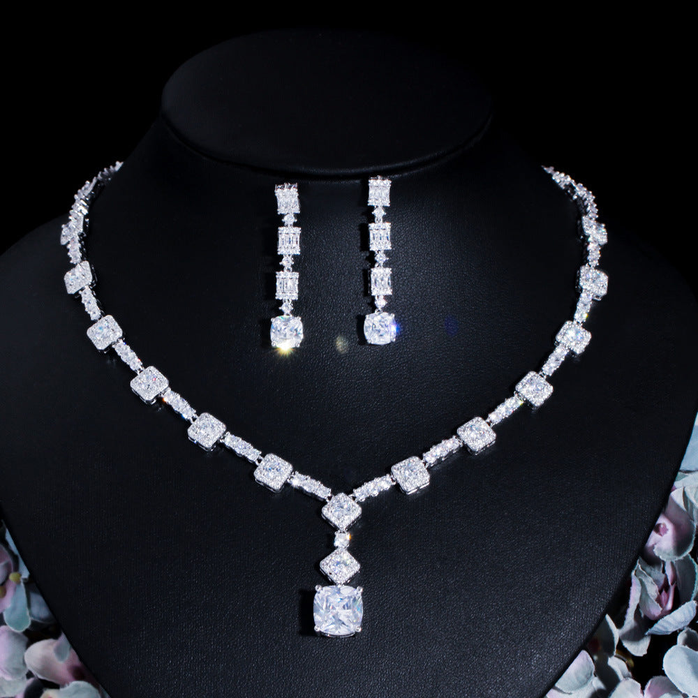 Luxurious Bridal White Gold Plated Gemstone Necklace and Earring Set