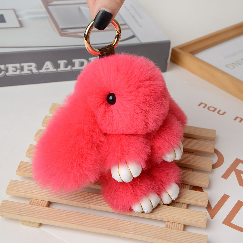 Plush Rabbit Faux Fur Bag and Car Charm Keychain