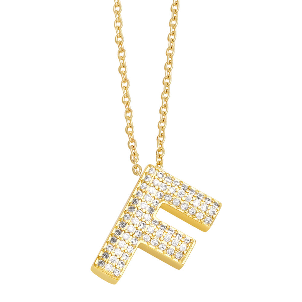 Simple Style 18K Gold Plated Alphabet Pendant Necklace with Zircon Inlay