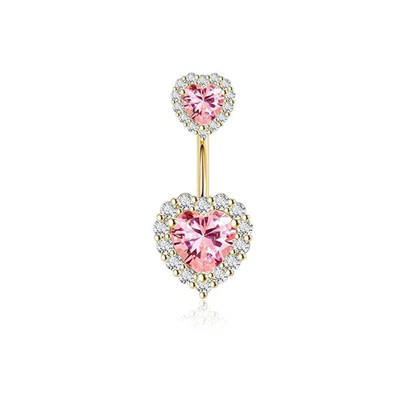 Heart Shape Rhinestone Inlay 316 Stainless Steel Belly Rings Set