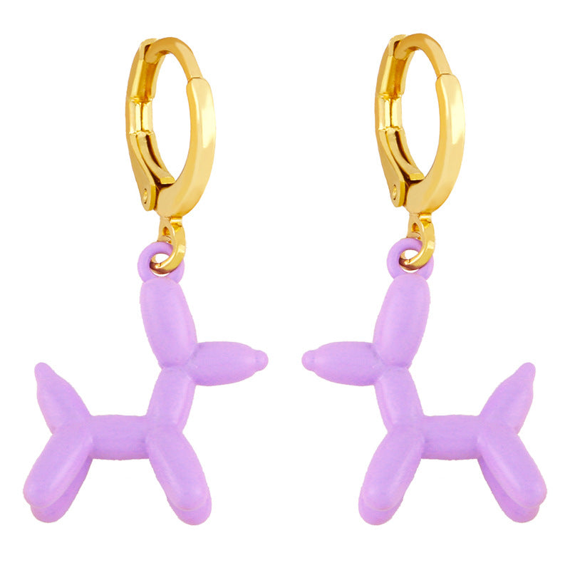 Retro Geometric Colorful Earrings with Pink Balloon Dog Design