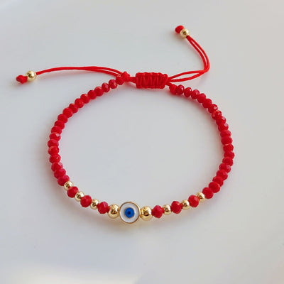 Fashion Evil Eye Crystal Glass Beaded Gold Plated Women's Bracelet Set