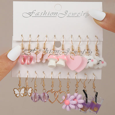 Princess Cute Heart Shape Flower Mushroom Alloy Plastic Girl'S Drop Earrings