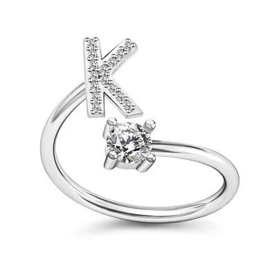 Fashion Adjustable Silver Zircon Letter Ring