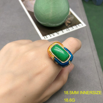 Vintage Color Block Enamel Stone Copper Unisex Ring