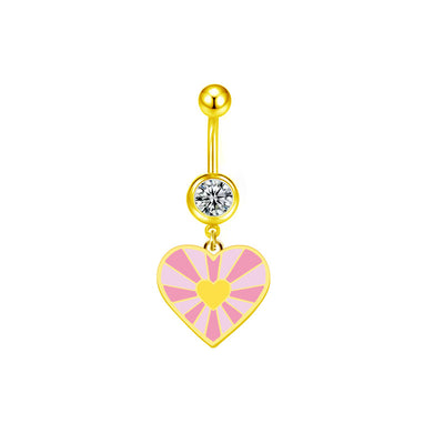 Heart Shape Butterfly Flower Belly Ring - 316 Stainless Steel with Enamel and Rhinestones