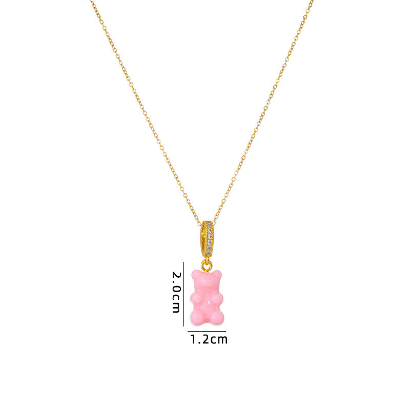 Colorful Bear Resin Zircon Pendant Necklace for Women and Men