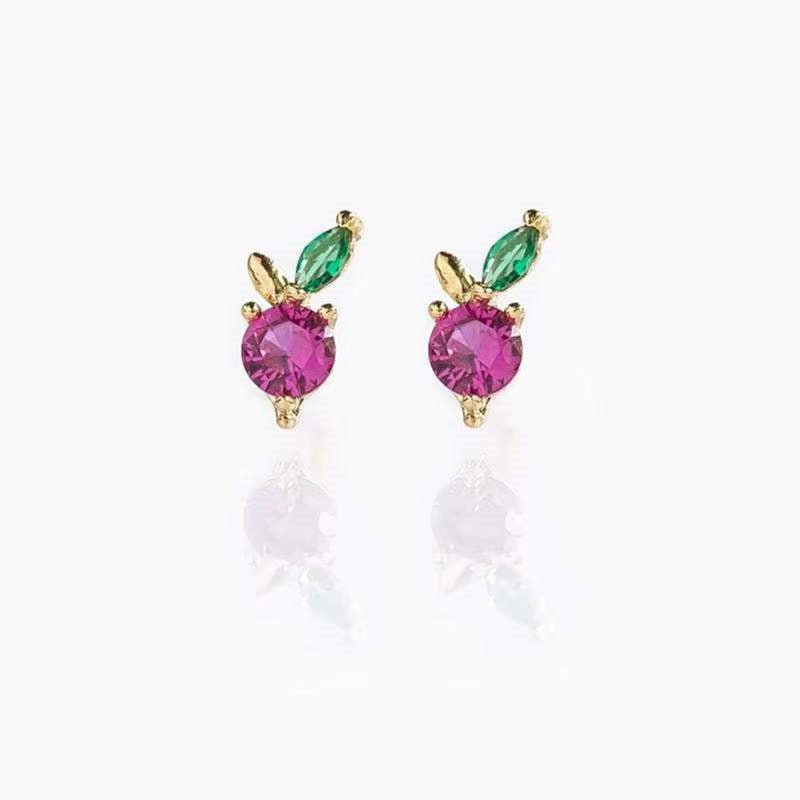 Fashion Fruit Zirconia Copper Earrings - 18k Gold Plated Studs for Women