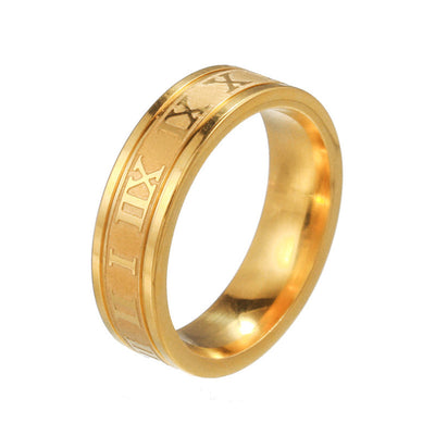 Elegant Roman Numeral Stainless Steel 14K Gold Plated Men's Ring